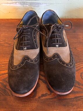 Robert Graham Two-Tone Brown and Tan Suede Wingtip Oxfords